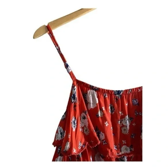 TORRID Red and White Jessica Floral Ruffle Baby Doll Tank Top Size 0 Large 12 - Picture 5 of 8